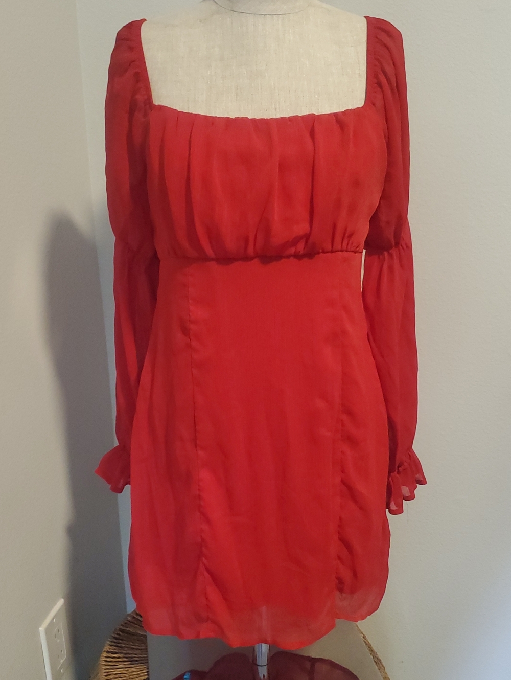 Blue Rain Red Square-Neck Long Sleeve Mini Dress